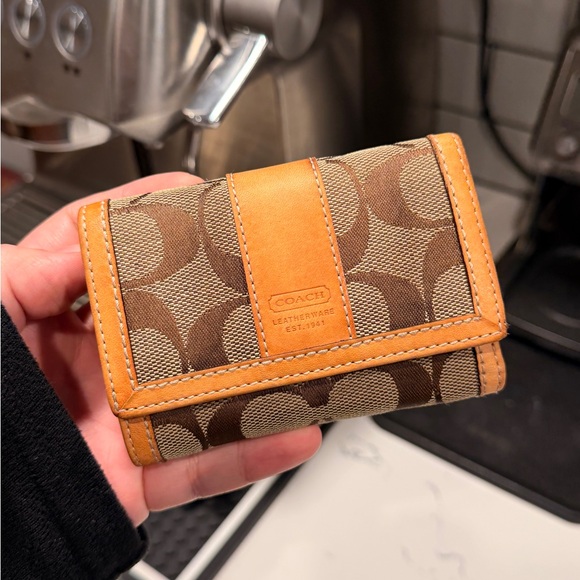 Coach Handbags - Coach Vintage Trifold Wallet Signature Canvas Vachetta Leather